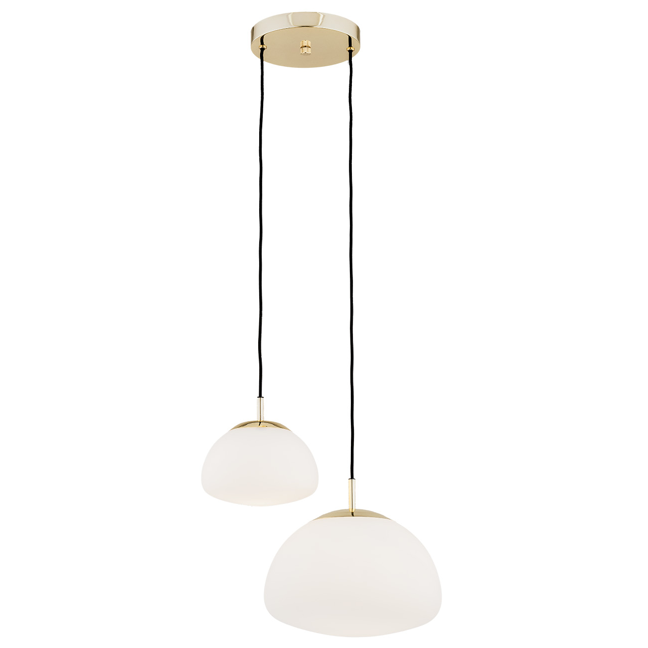 Designerska szklana lampa wisząca dwa klosze białe szkło złote dodatki TRINI 902