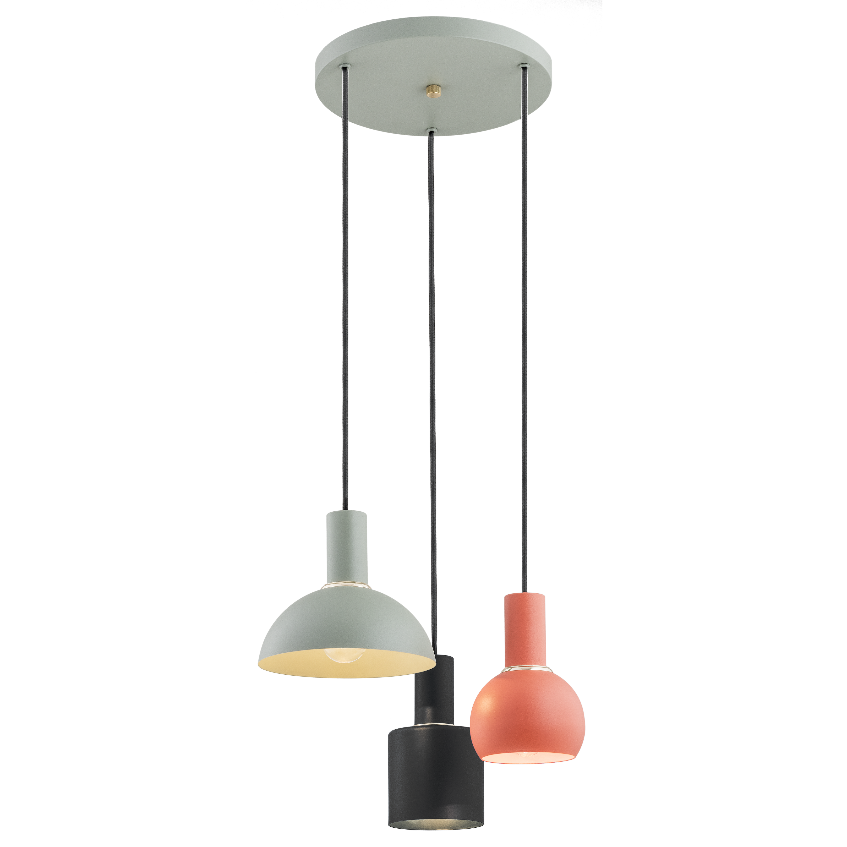 Designerska prosta lampa wisząca 3 klosze różne wzory kolory koral szałwia czarny mix SINES 1479