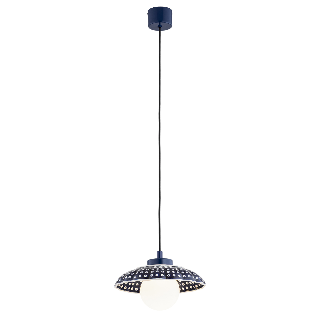 lampa wisząca ceramika Bolesławiec – granatowa muszla kulka ręcznie zdobiona BOLL 8948 Argon x Manufaktura w Bolesław